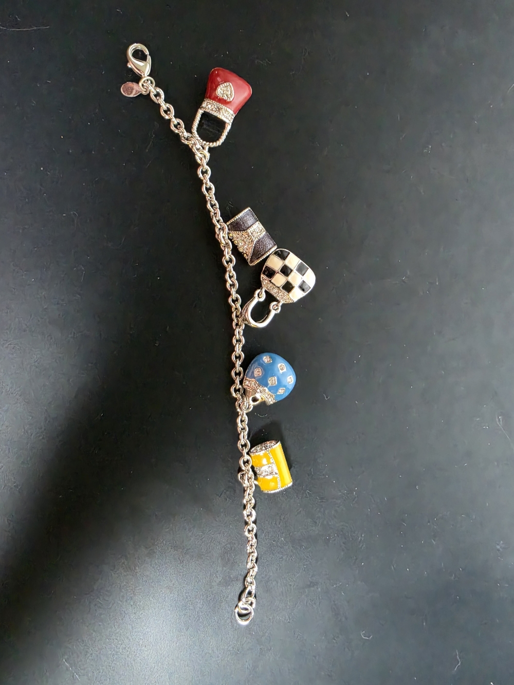 Kids Charm Bracelet with Red, Black, Blue & Yellow Bag Charms